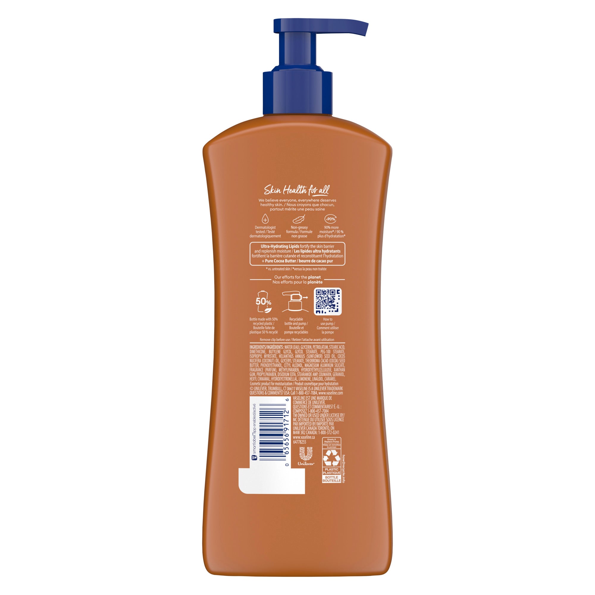 An image showing the frontside view of the Vaseline Cocoa Butter Lotion 600mL product packaging.