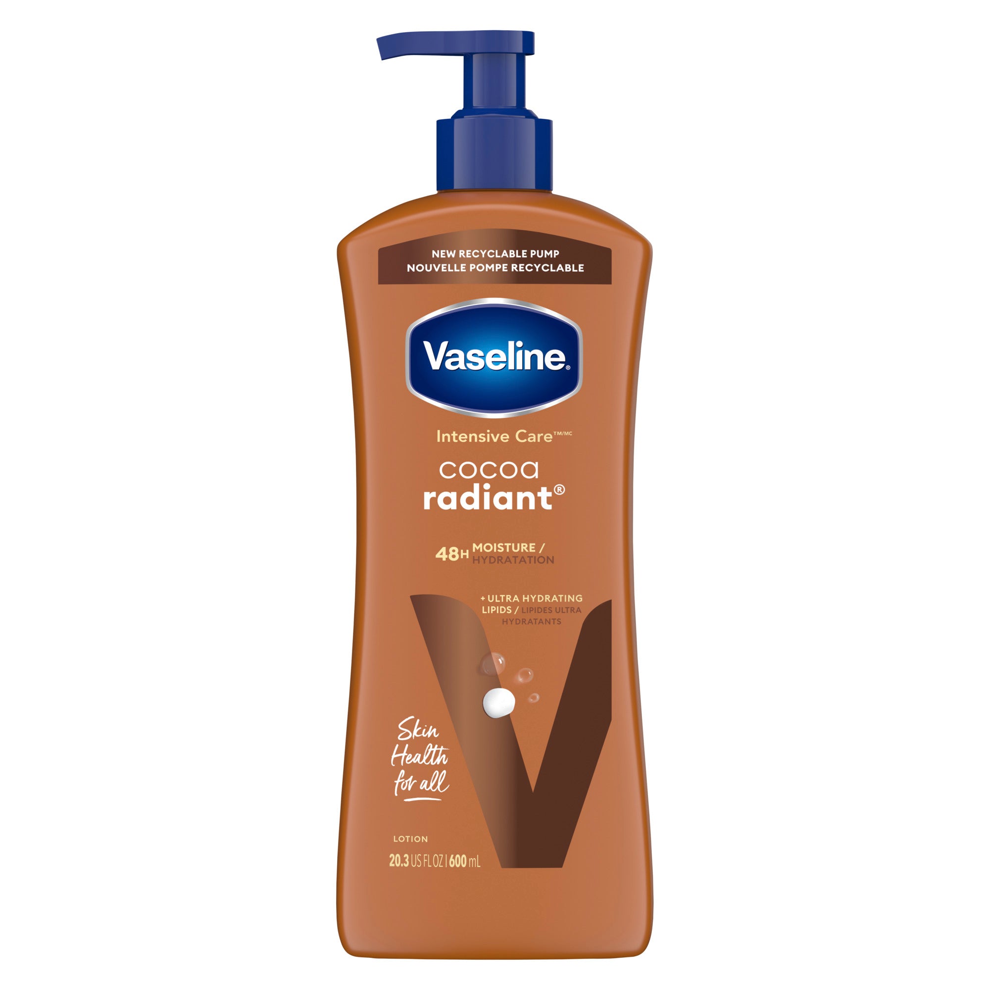 An image showing the frontside view of the Vaseline Cocoa Butter Lotion 600mL product packaging.