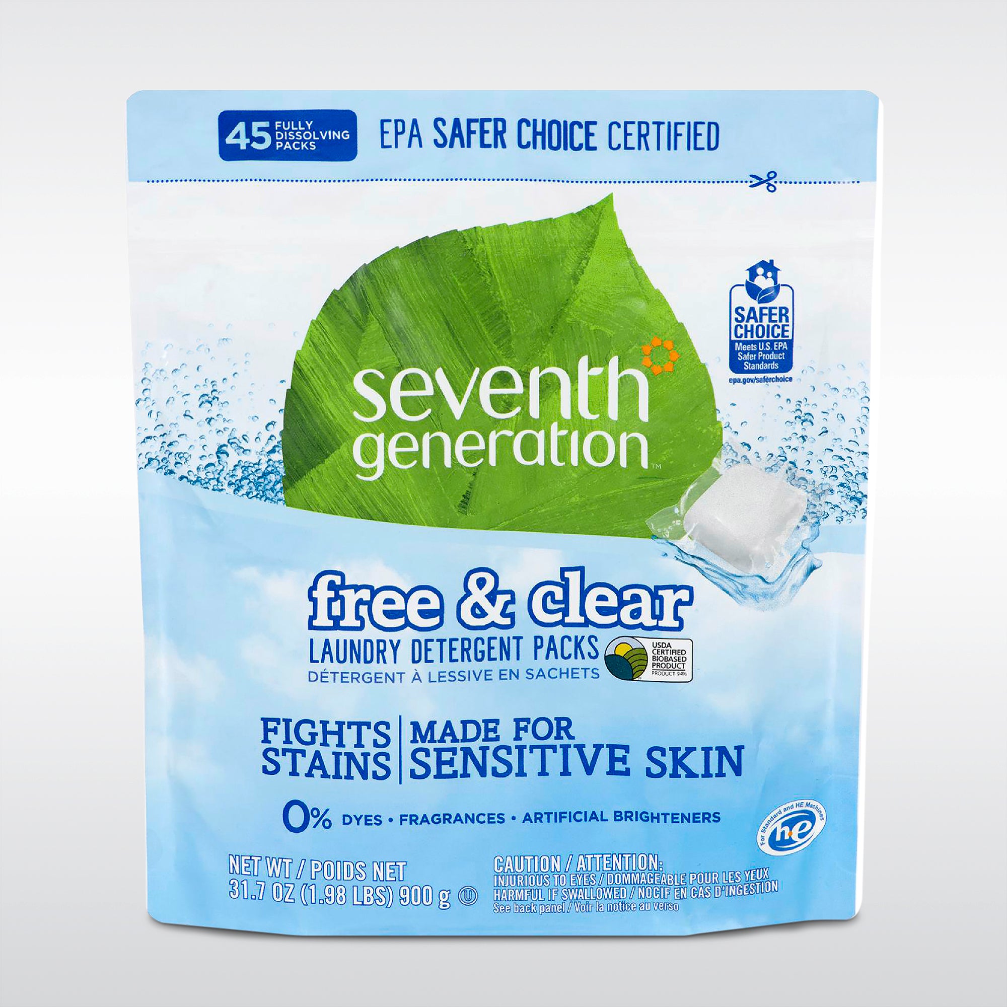 Seventh Generation Free & Clear Laundry Detergent Packs 45ct