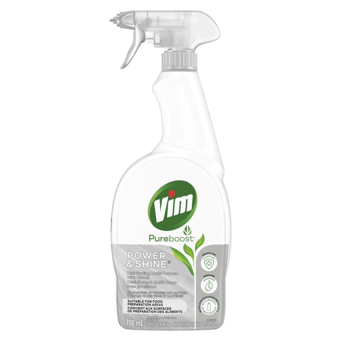Vim Power &amp; Shine Désinfectant multi-usages avec nettoyant en spray à l'eau de Javel 700 ml