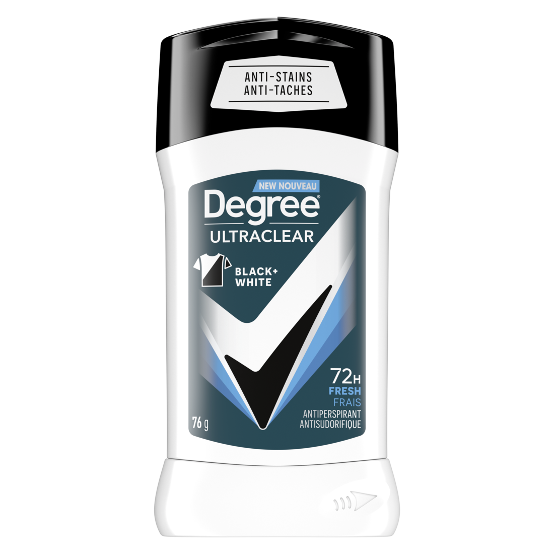 Degree Men UltraClear Black + White Fresh Déodorant anti-transpirant en stick pour 72 heures de protection contre la transpiration et les odeurs 76 g