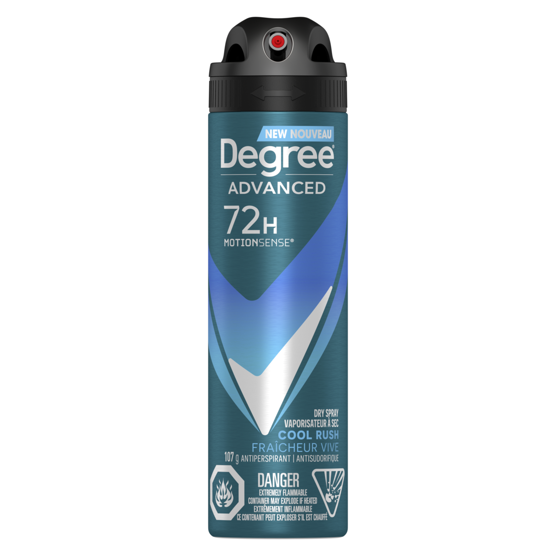 Degree Men Advanced Dry Spray Déodorant anti-transpirant pour une protection de 72 heures contre la transpiration et les odeurs Cool Rush avec technologie MotionSense® 107 g