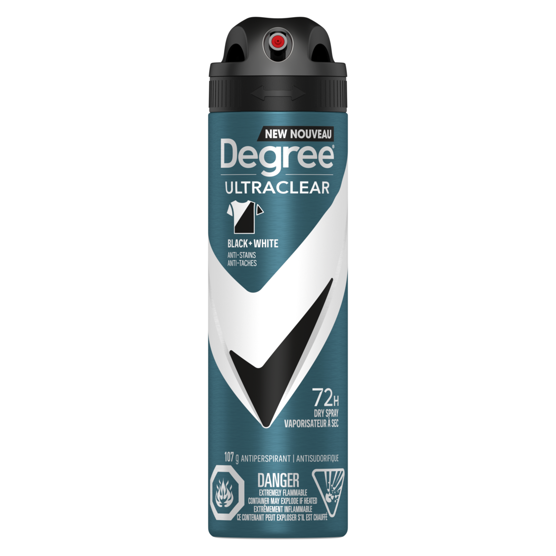 Degree Men UltraClear Black + White Déodorant anti-transpirant en spray à sec pour une protection 72 heures contre la transpiration et les odeurs avec MotionSense® 107 g 