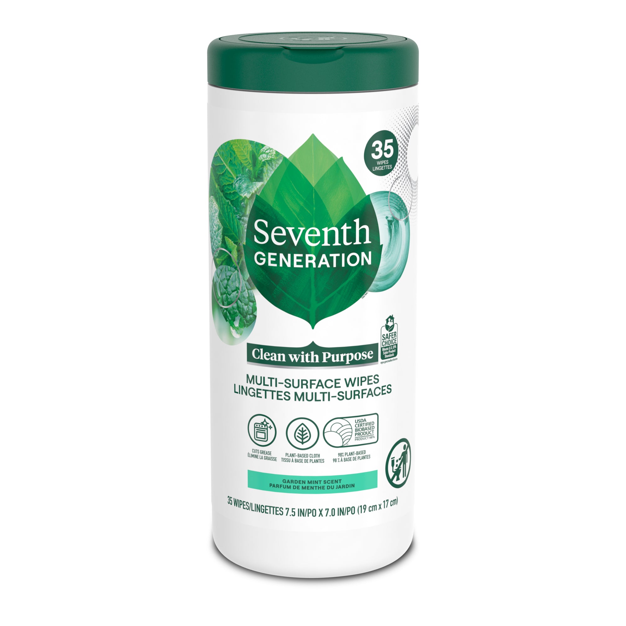 Seventh Generation Garden Mint Scent Multi-surface Wipes 35ct