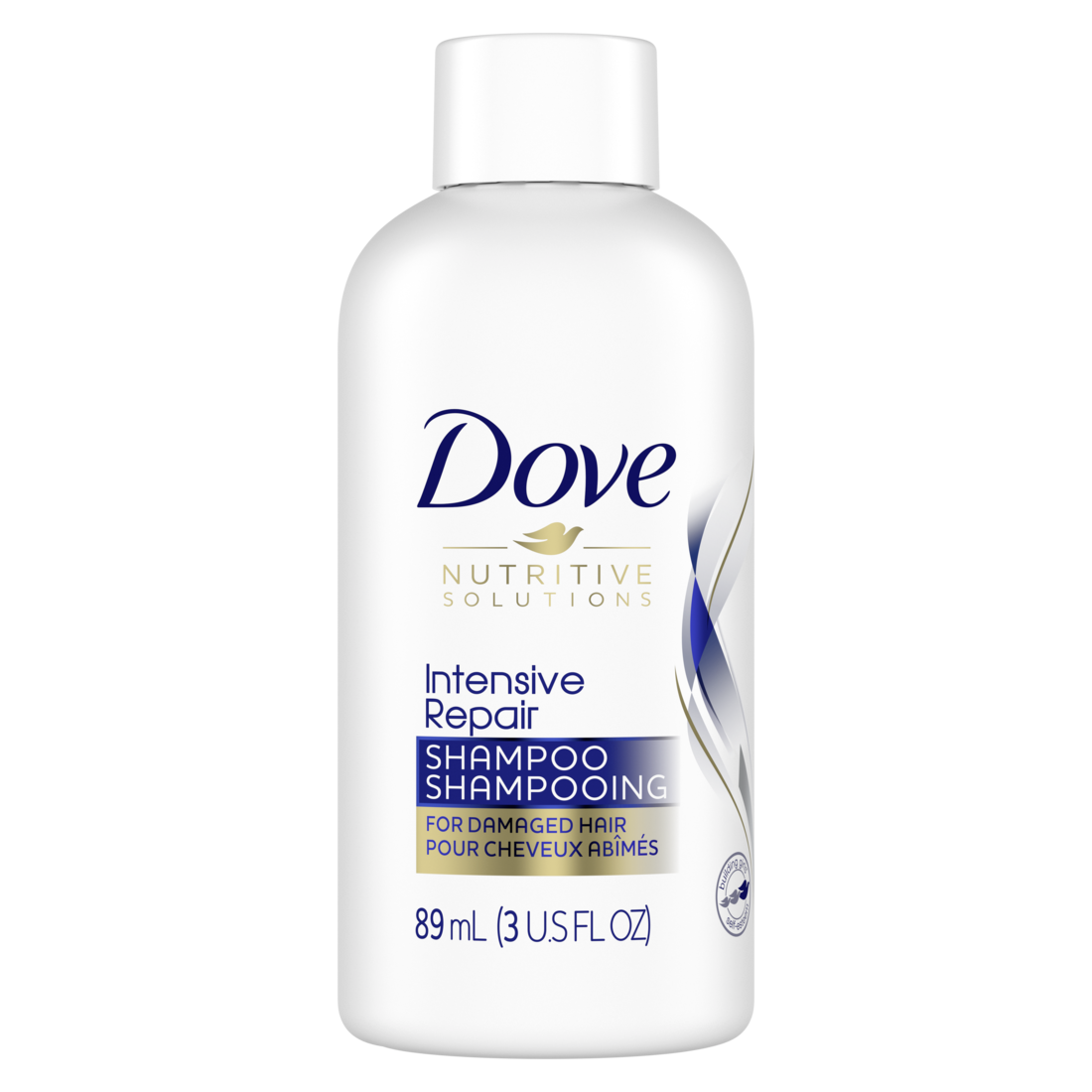 Displaying the front view of the Dove Intensive Repair Shampoo 89mL